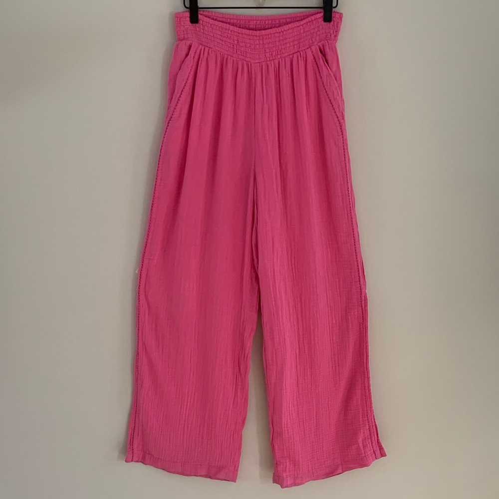 aerie Wide Leg Pants in Bright Pink